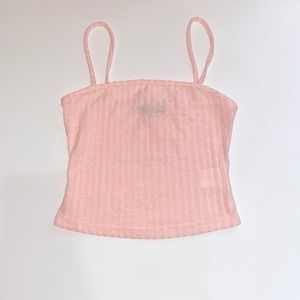 Cute light pink spaghetti strap knitted summer crop top